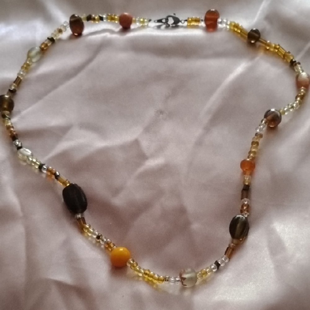 Yellow and Brown Beaded Necklace with Elegant Design